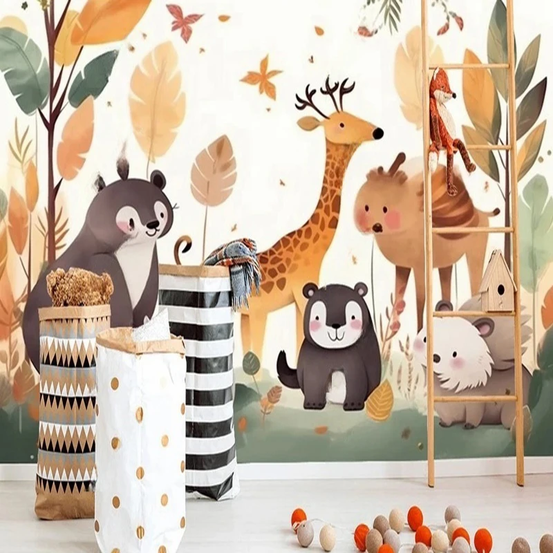 

Обои для детской комнаты с мультяшными животными, фотообои на заказ, настенный декор, фон для дома, настенная живопись, 3D-обои, настенное покрытие, фон для фотосъемки