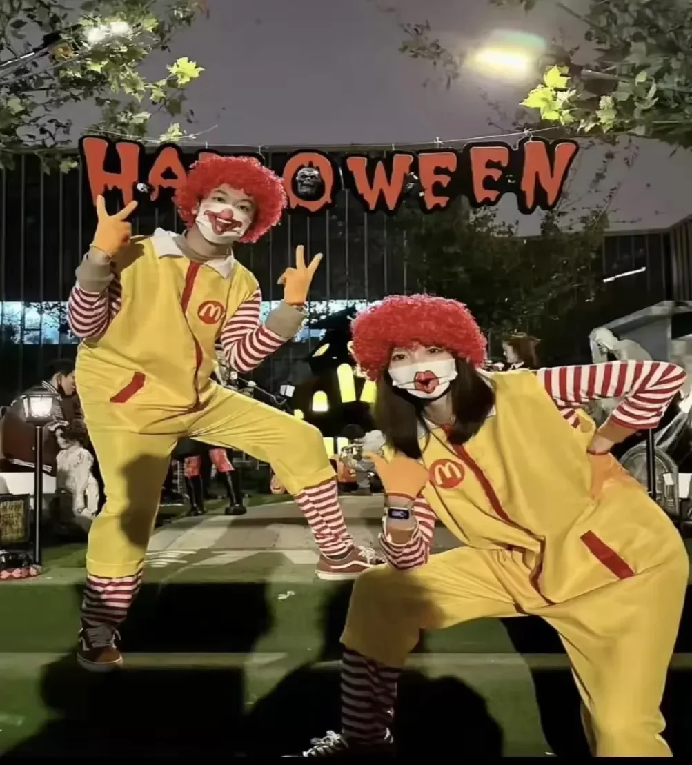 McDonald Cosplay Costume jumpsuit Wig Ronald Masquerade Party Sutra Clown Character Halloween Party Funny Costume Stage Clothes