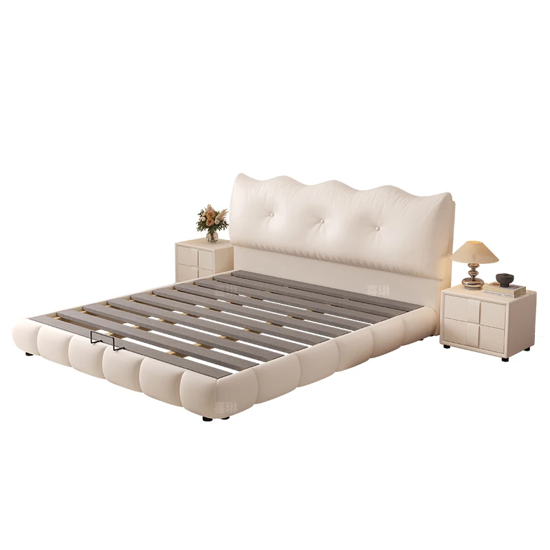 Beige Waterproof Double Bed Frame Princess Europen Modern Storage Double Bed Full Size Headboards Cama De Casal Furniture