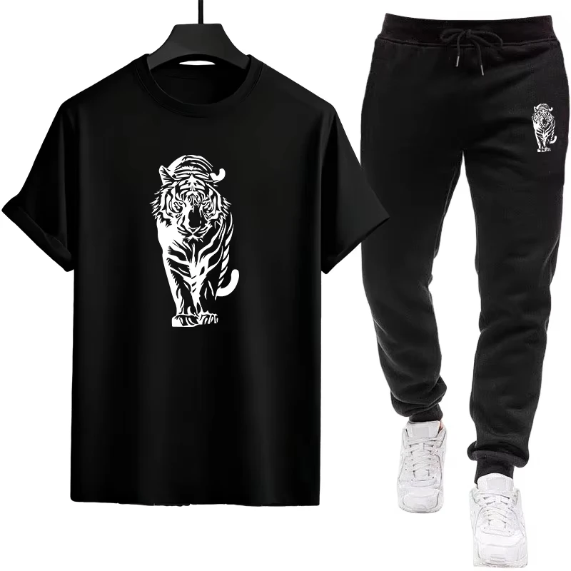 

Breathable Mens T Shirt Tracksuit Set Lightweight Printing Short Sleeve Top Pants Casual Sports Jogging Outfit Spring Summer