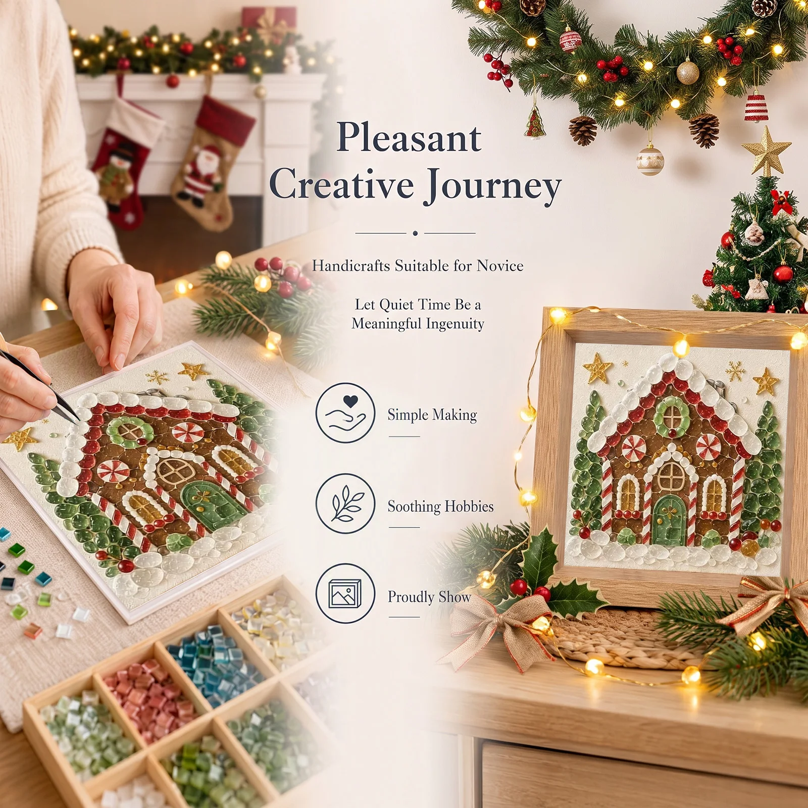 DIY Mosaic Art Craft Set 8 Projects Garden Ocean Theme Glass Tiles Tweezers Mini Wood Easel Desktop Decoration
