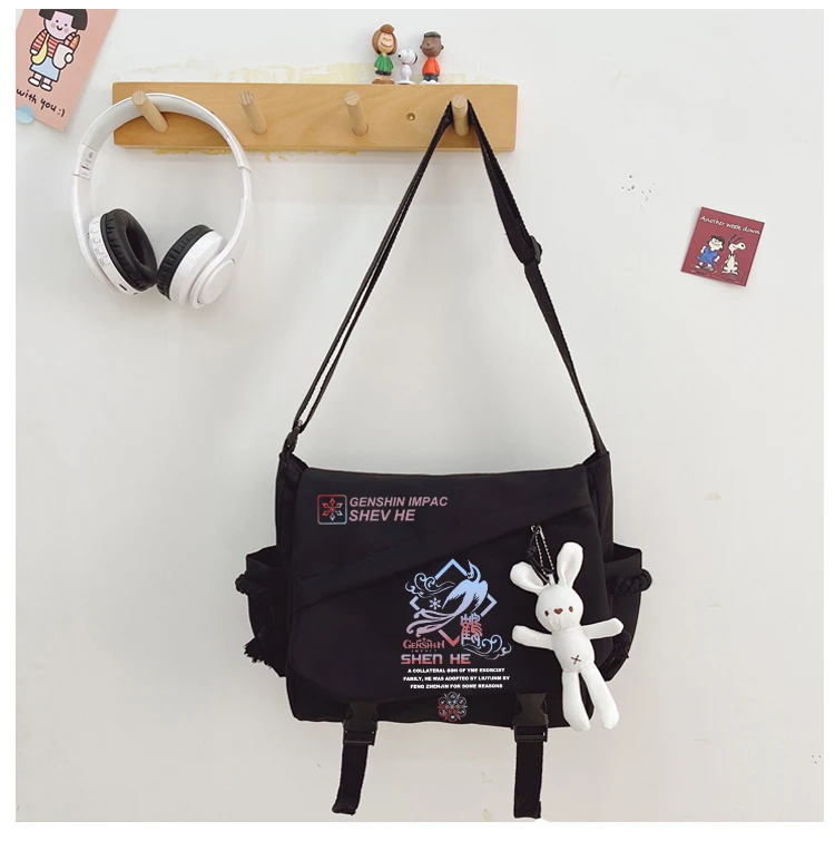 Game Genshin Impact Wanderer Zhongli Cosplay Costume Bag Cloth Cartoon Bag Campus Student Messenger Bag Newly Furina xiao