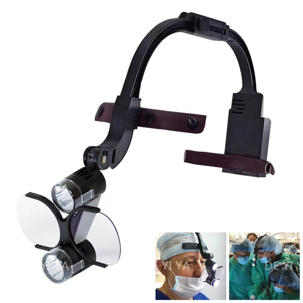Dental Headlamp 2.5X 3.5X Magnifying Glass, Head-Mounted Oral Examination Light, Surgical Cosmetic LED Headband Lamp