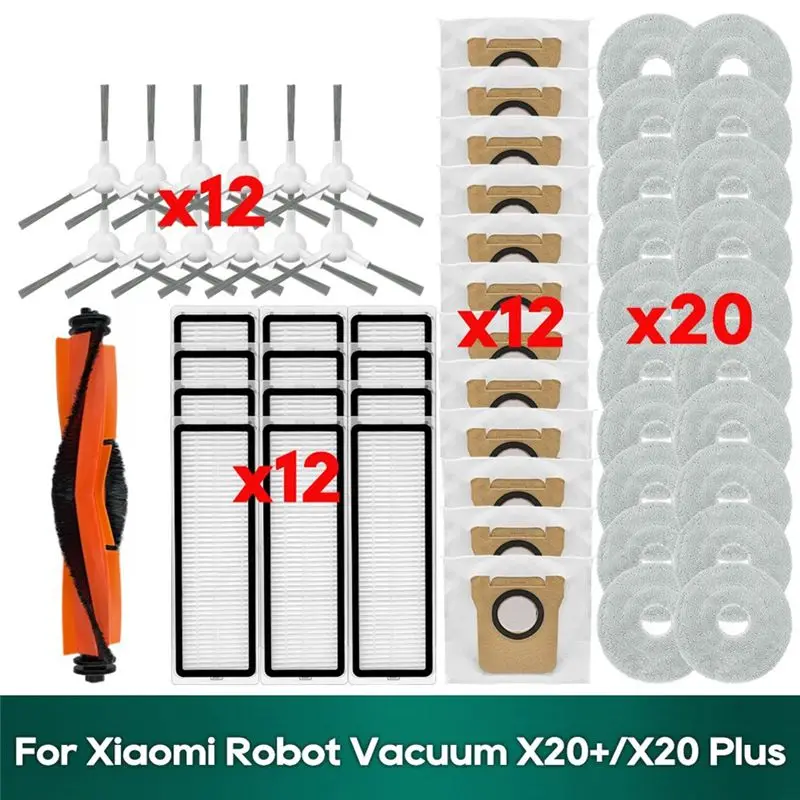 

AEE2-For X20 Plus / X20+, X10 Plus / X10+ Accessories Main Side Brush Hepa Filter Wipe Cloths Dust Bag Parts