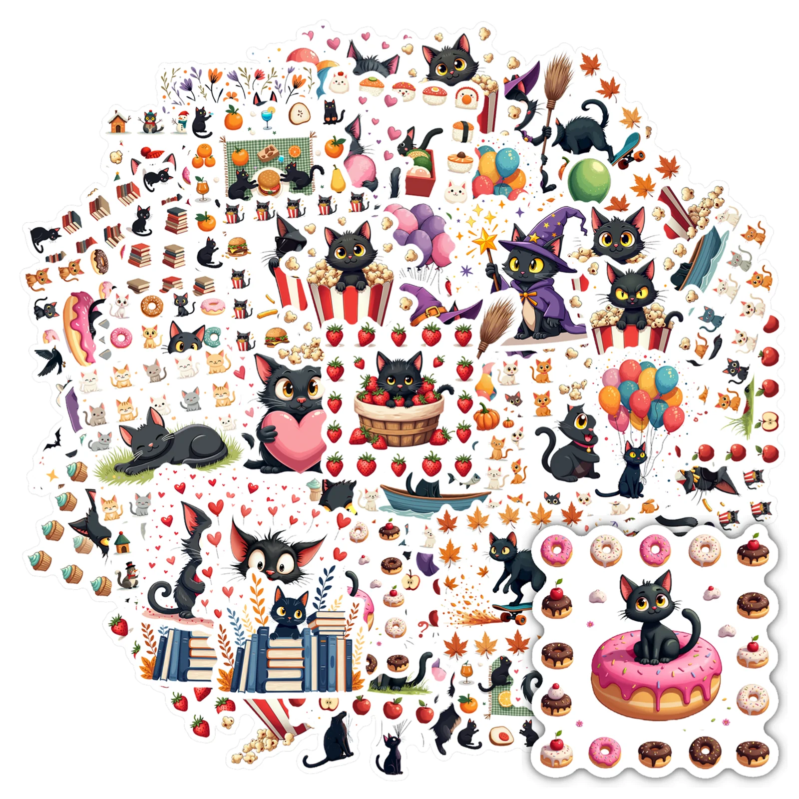 35-150pcs Funny Black Cat Stickers Cartoon Pets Kawaii Mew Sticker Pack Diy Notebook Water Bottle Phone Decoration Decals