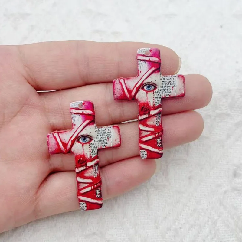 10pcs Halloween Acrylic Cross Ghost Earrings Necklace Accessories DIY Crafts Pendant image 4