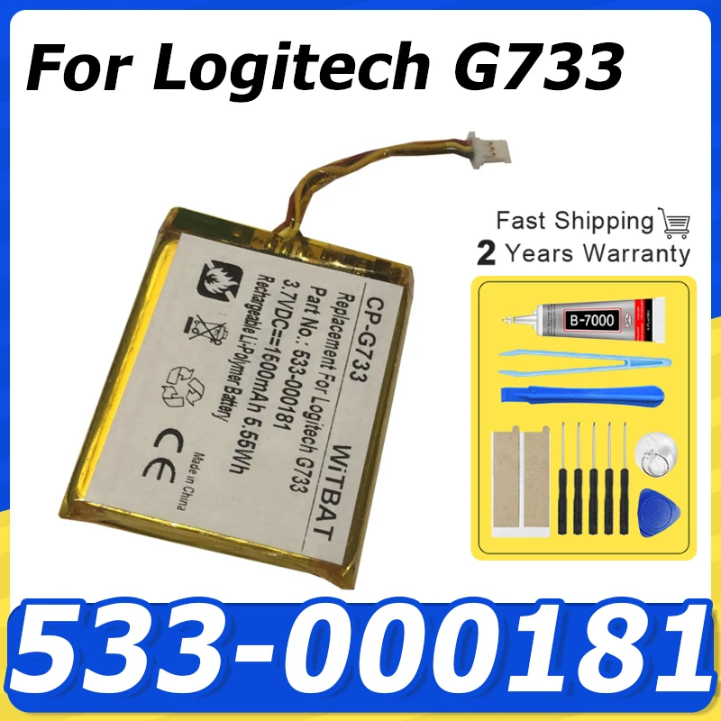 3.7V 604050 533-000181 1500mAh Replacement Battery For Logitech G733 LightSpeed Wireless Game Headset Batteries+Tools