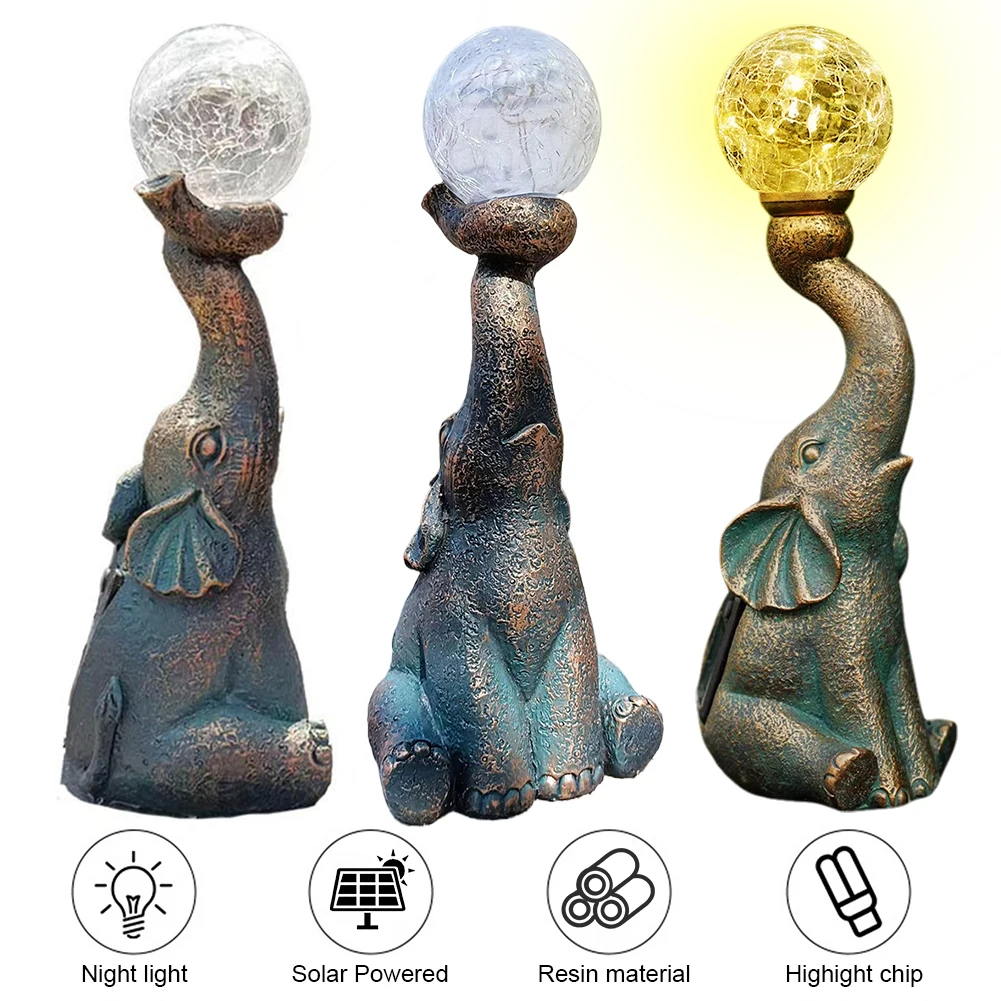 

Solar Garden Statue with LED Light Loving Elephant Figurine Light Crafted Elephant Lamp Outdoor Statue Unique Housewarming Gifts