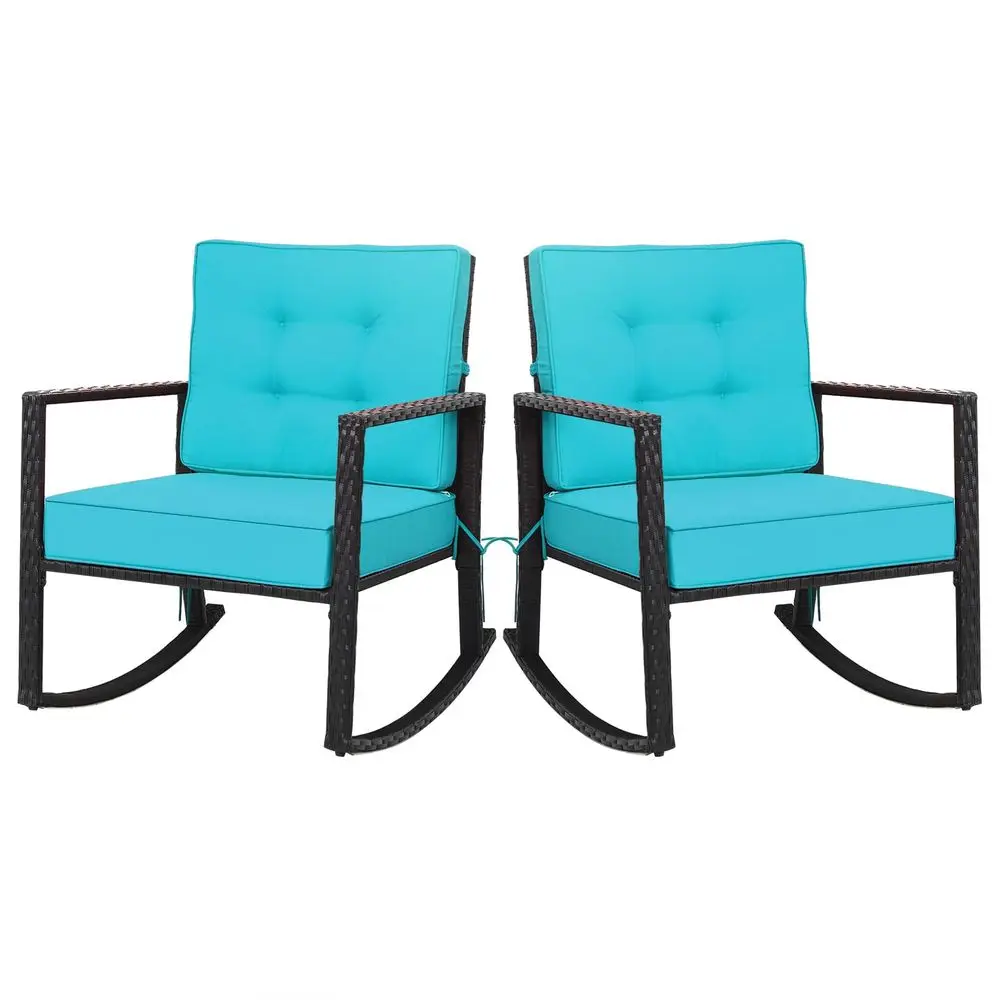 Rocking Chair Set of 2, Outdoor Glider Rattan Chair w 5 Thick Cushion, Patio Furniture Wicker Rocker for Porch, Lawn, Balcony,