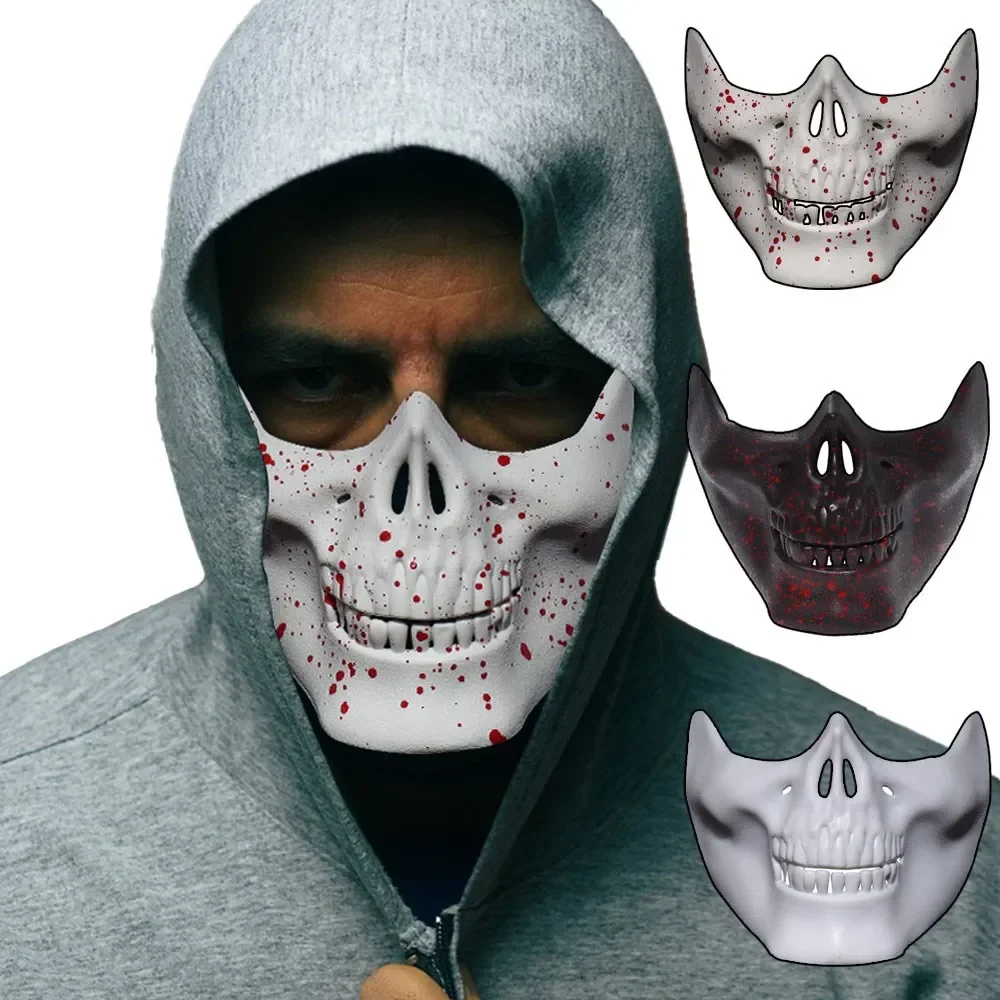 THINCAN Máscara De Halloween Media Cara – Calavera Esqueleto Realista, Ideal Para Cosplay, Carnaval Y Fiestas Temáticas