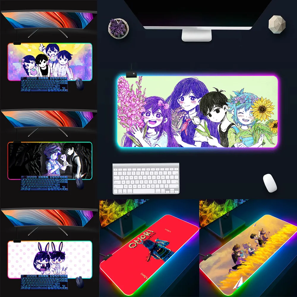 Game O_omori RGB Pc Gamer Keyboard Mouse Pad Mousepad LED Glowing Mouse Mats Rubber Gaming Computer Mausepad