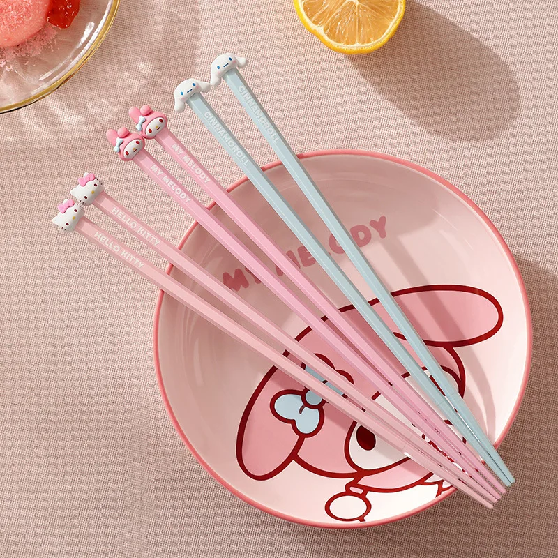 

Cartoon Sanrioed My Melody Kuromi Metal Chopsticks Ins Kawaii High Temperature Moisture-Proof Alloy Household Chopsticks Gifts