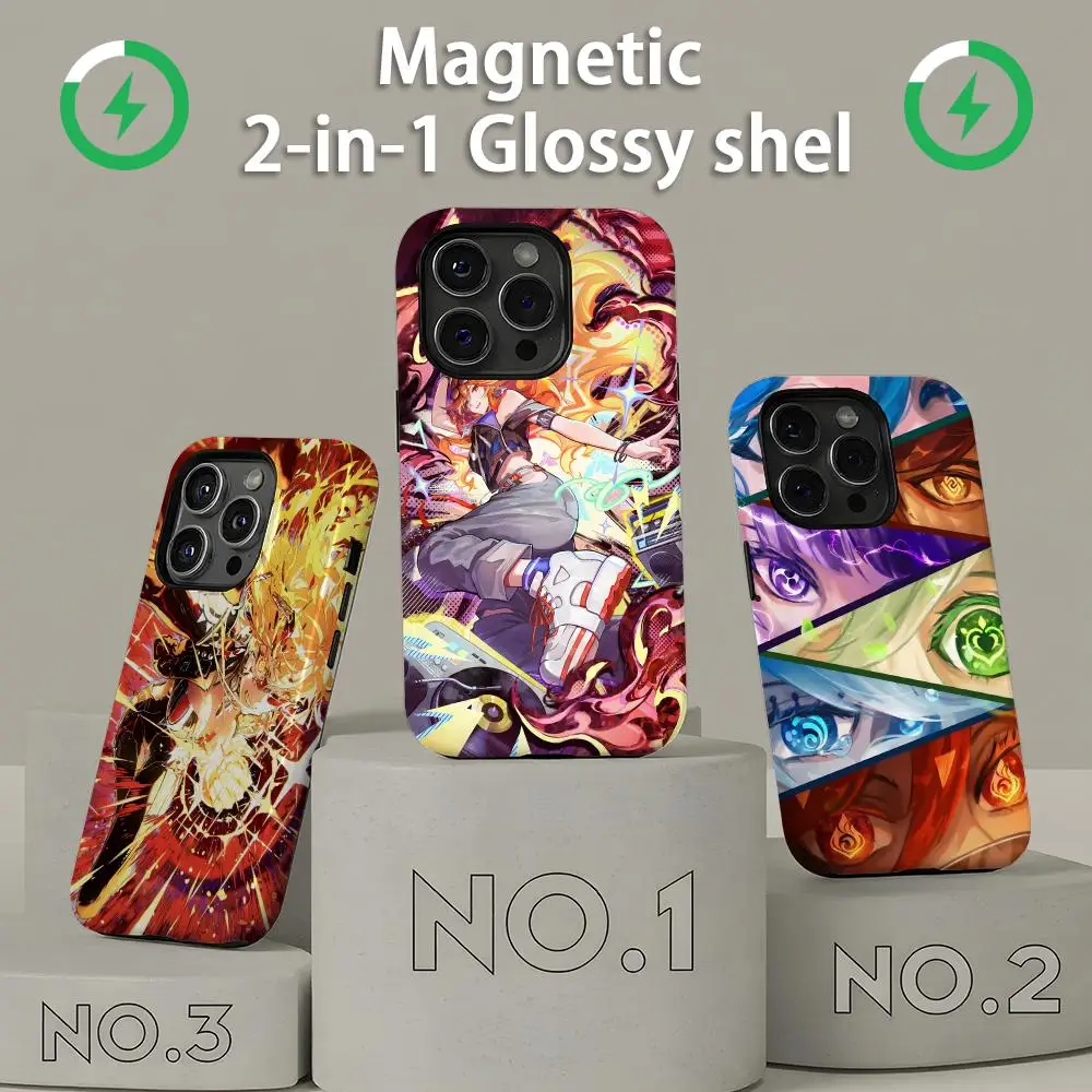 Чехол для телефона Genshin Impact Mavuika с магнитной глянцевой оболочкой 2-в-1 для iPhone17 16e 16 15 14 13 12 11Pro Max Plus mini Чехол для телефона Genshin Impact Mavuika с магнитной глянцевой оболочкой 2-в-1 для iPhone17 16e 16 15 14 13 12 11Pro Max Plus mini