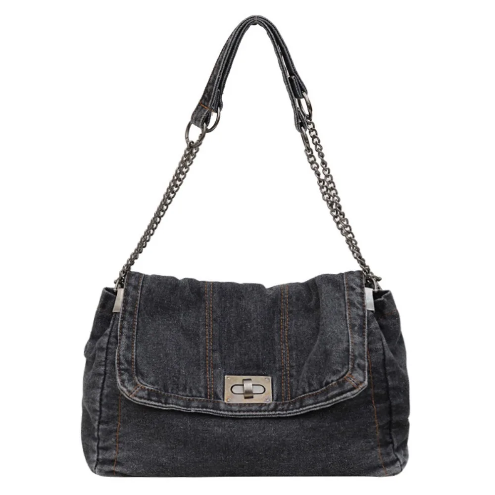 

Shoulder Bag Denim Canvas Bag Metal Chain Large Capacity Vintage Handbag Shopping Bag Solid Color Solid Crossbody Bag Outdoor