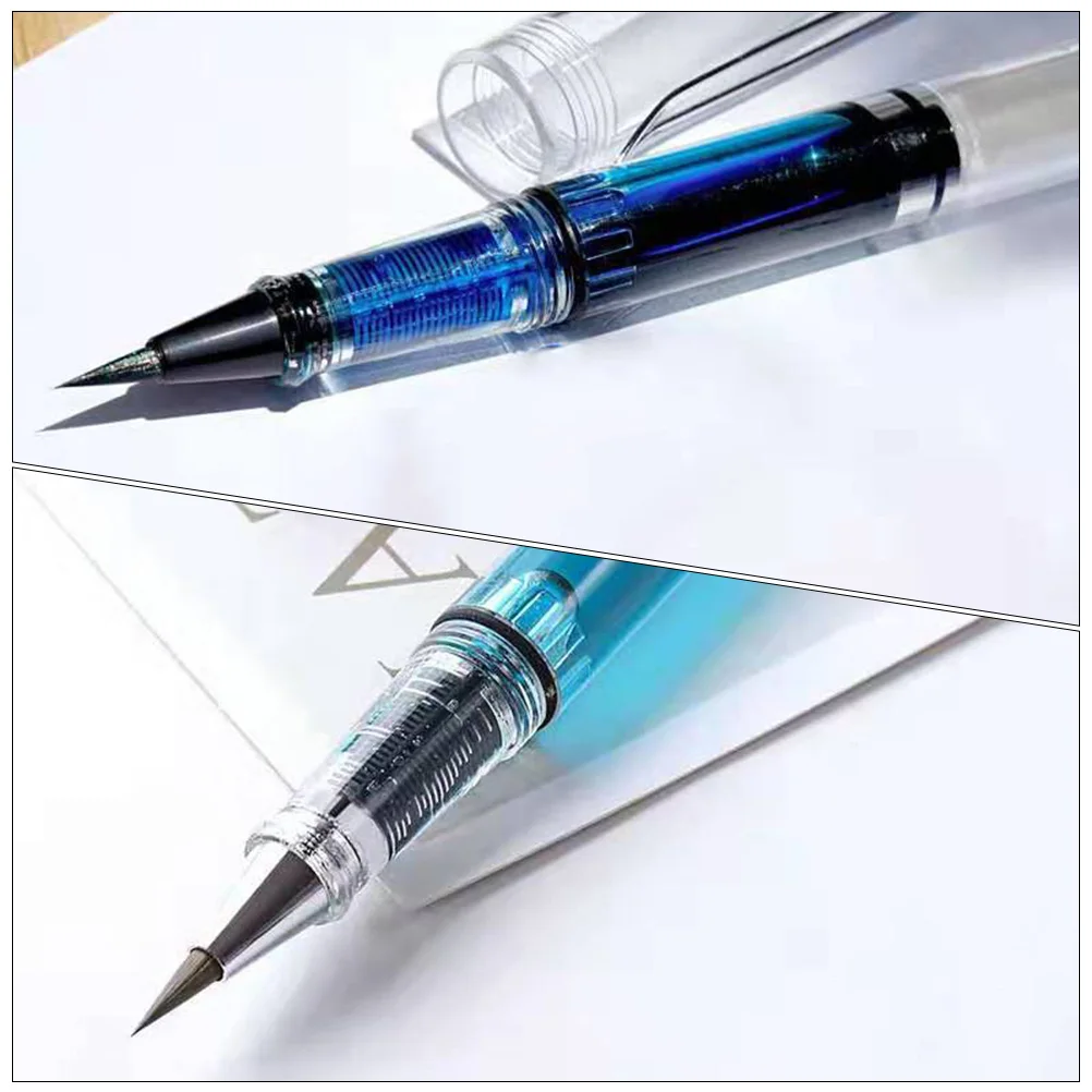 

3pcs Steel Nib Brush Pens Transparent Body Watercolor Calligraphy Pens Reusable Soft Bristle Ink Reservoir For Drawing Writing