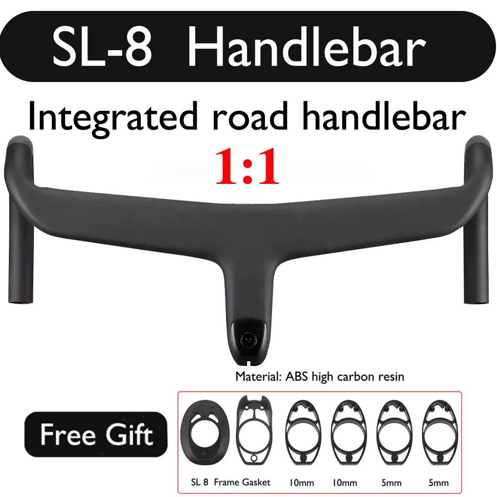 NO logo carbon fiber road bike drop handlebar, integrated bicycle handlebar, suitable for SL7/SL8, 28.6mm, T1000, Di2, 380-440mm