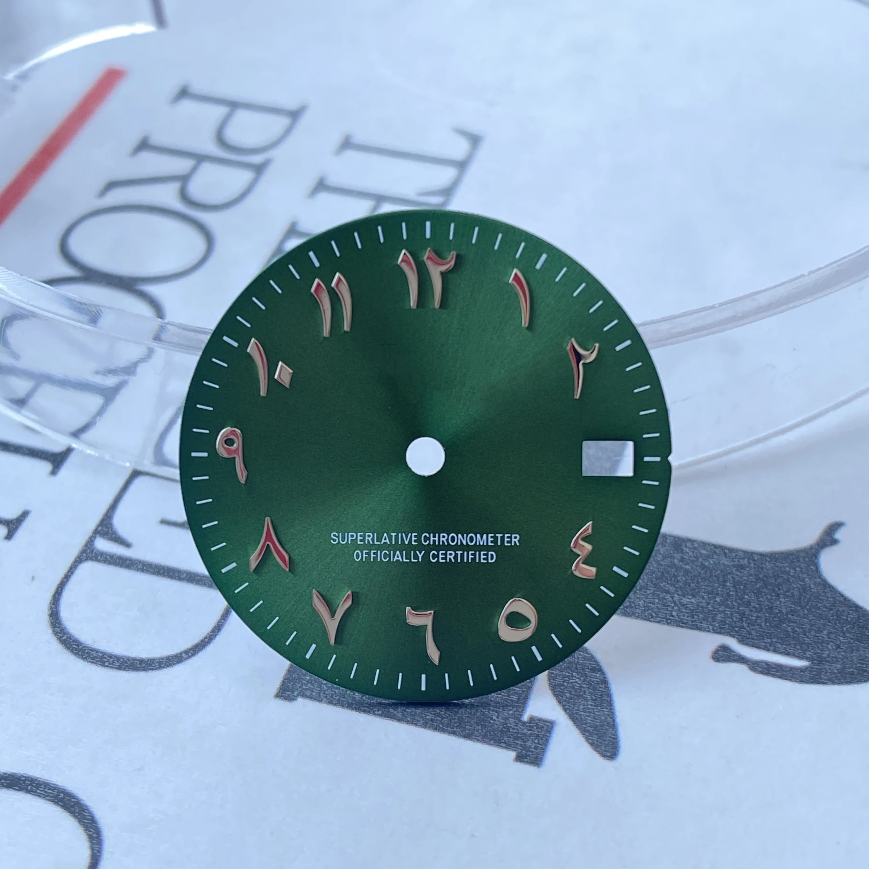 28.5mm Hot selling green Arabic numerals s logo dial bl no Luminous Suitable s green dial nh35 nh36 movement watch accessories