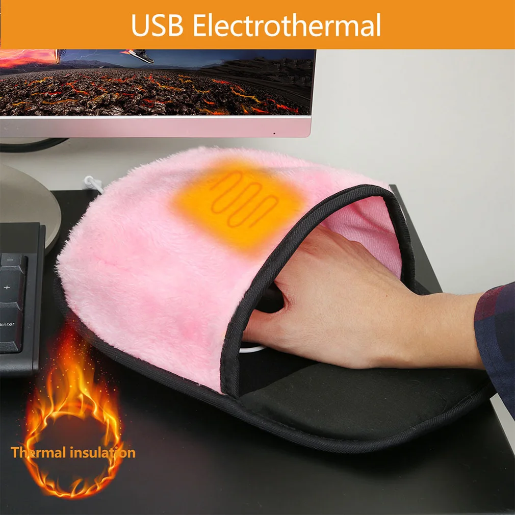 USB Heated Winter Mouse Warm Mat Mouse Pad Mousepad Mat Mause Hand Warmer with Wristguard USB Port for Office Desktop Tool
