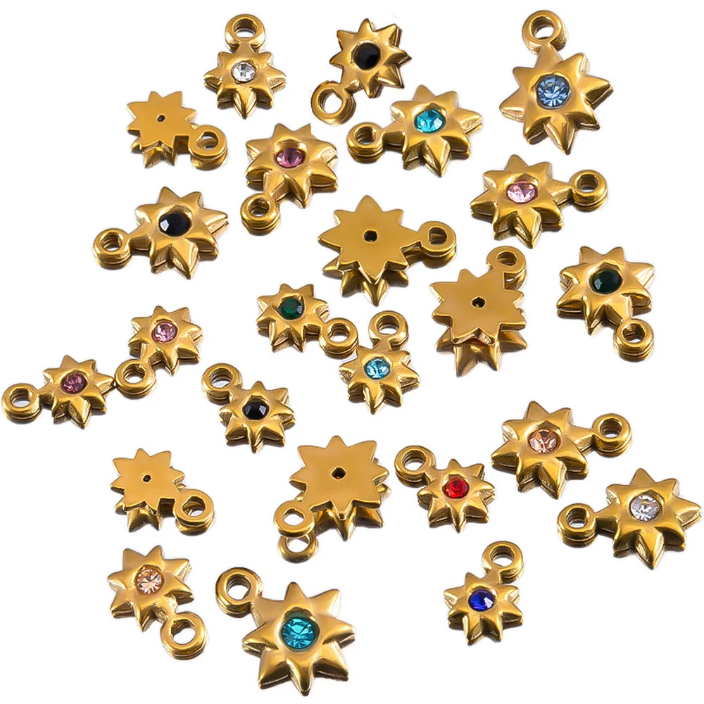 10pcs Colorful Crystal Rhinestone Star Charms Stainless Steel Flower Earrings Pendant Necklace DIY Cloth Jewelry Making Supplies image 3