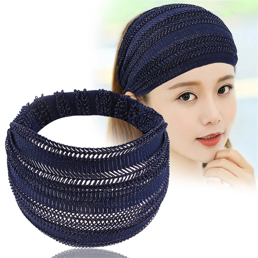 Solid Color Wide Headbands Lace Floral Elastic Turban Headwrap for Women Wash Hair Hoop Band Girls Soft Yoga Hairband