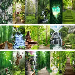 Green Plant 3D Door Sticker Vinyl PVC Waterproof Forest Wallpaper for Full Door Cover Sticker Self-adhesive Home Decorations