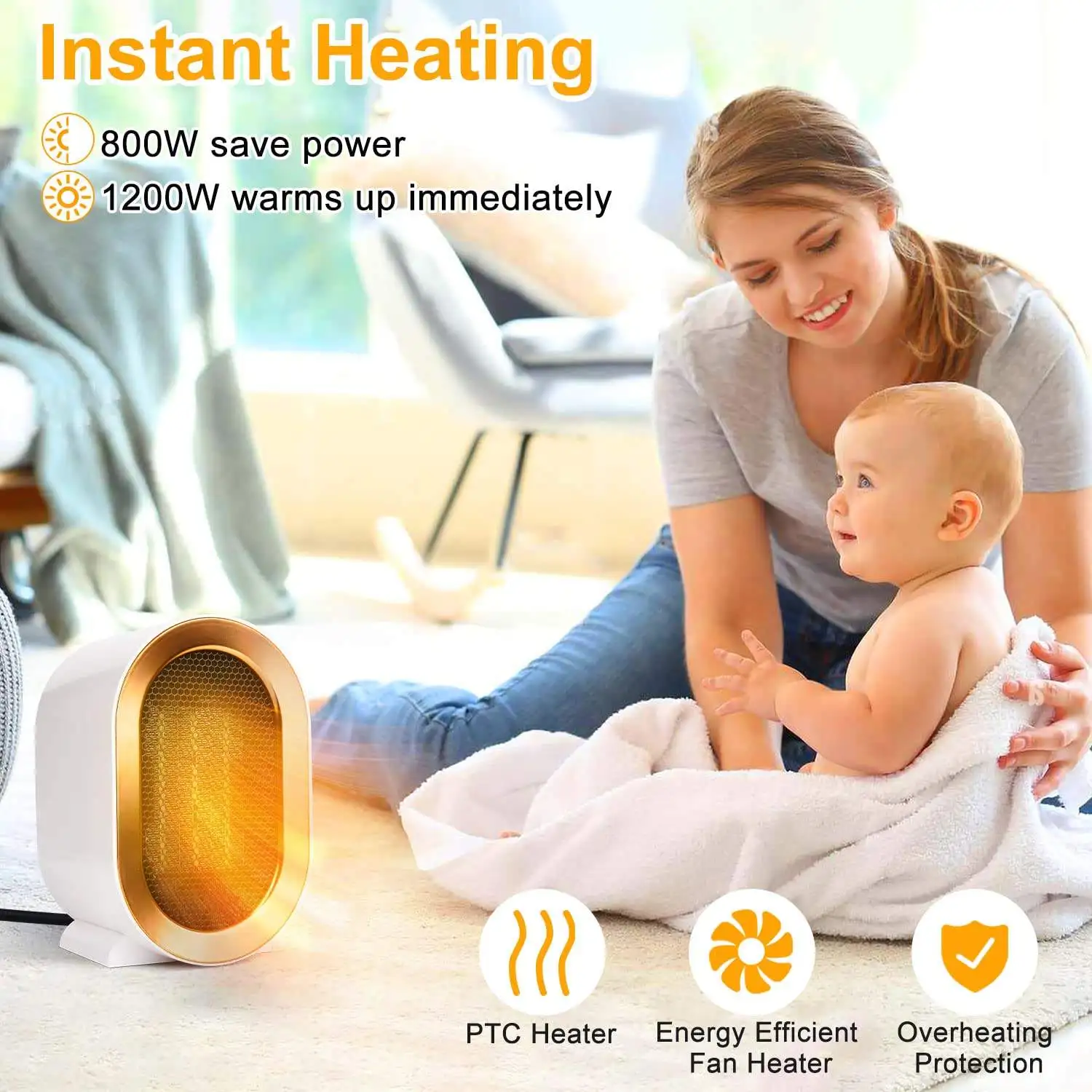 Mini Portable Energy Saving PTC Ceramic Household Space Air Hot Electric Fan Heater With For Office Room Home Desk Winter Warmer