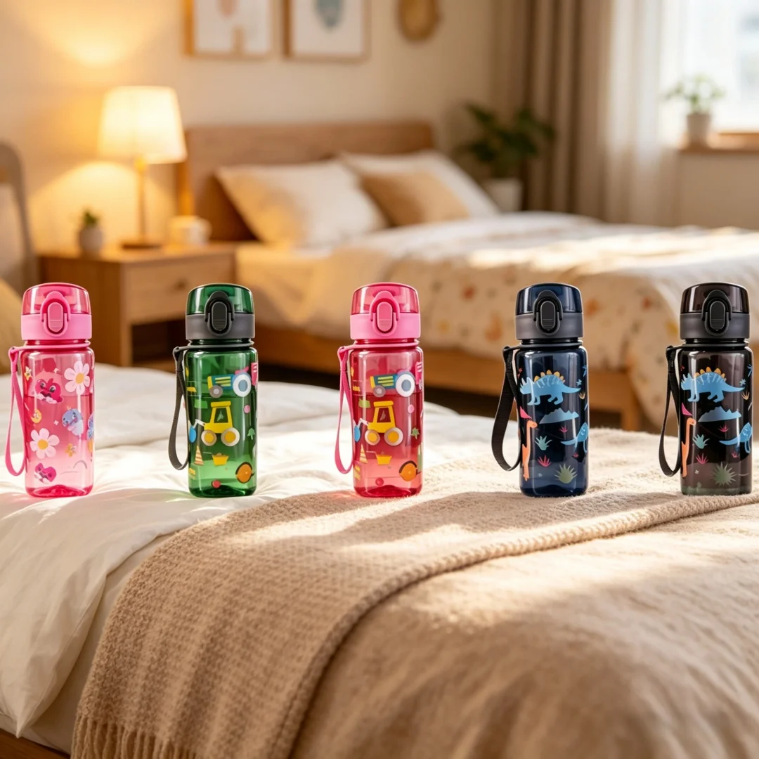 Dinosaur / Car Pattern Water Bottle, Transparent Plastic Cup for Juice Coffee Water, Durable Reusable, Lightweight Original