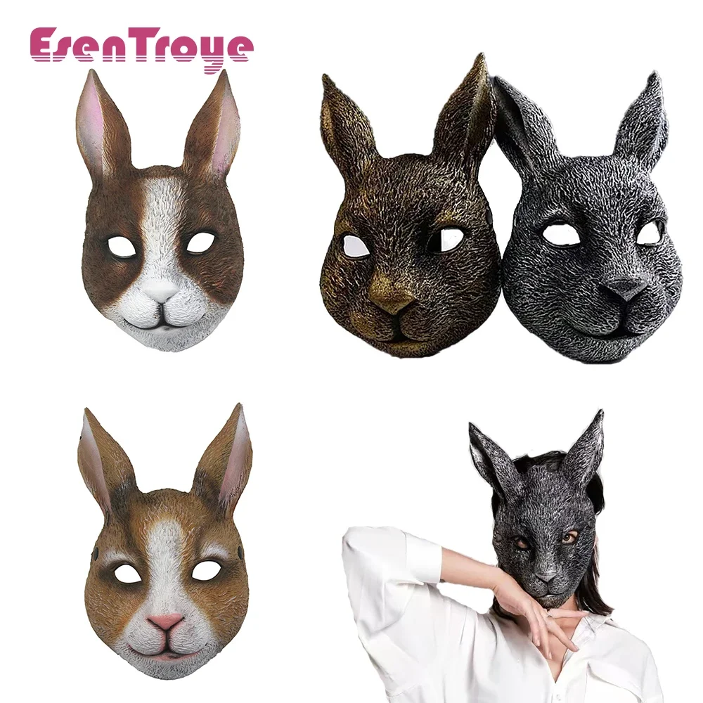 

Realistic 3D Rabbit Mask Creative Props Headcover PU Foam Dress Up Adult Night Club Halloween Easter Party Decor Carnival Favors