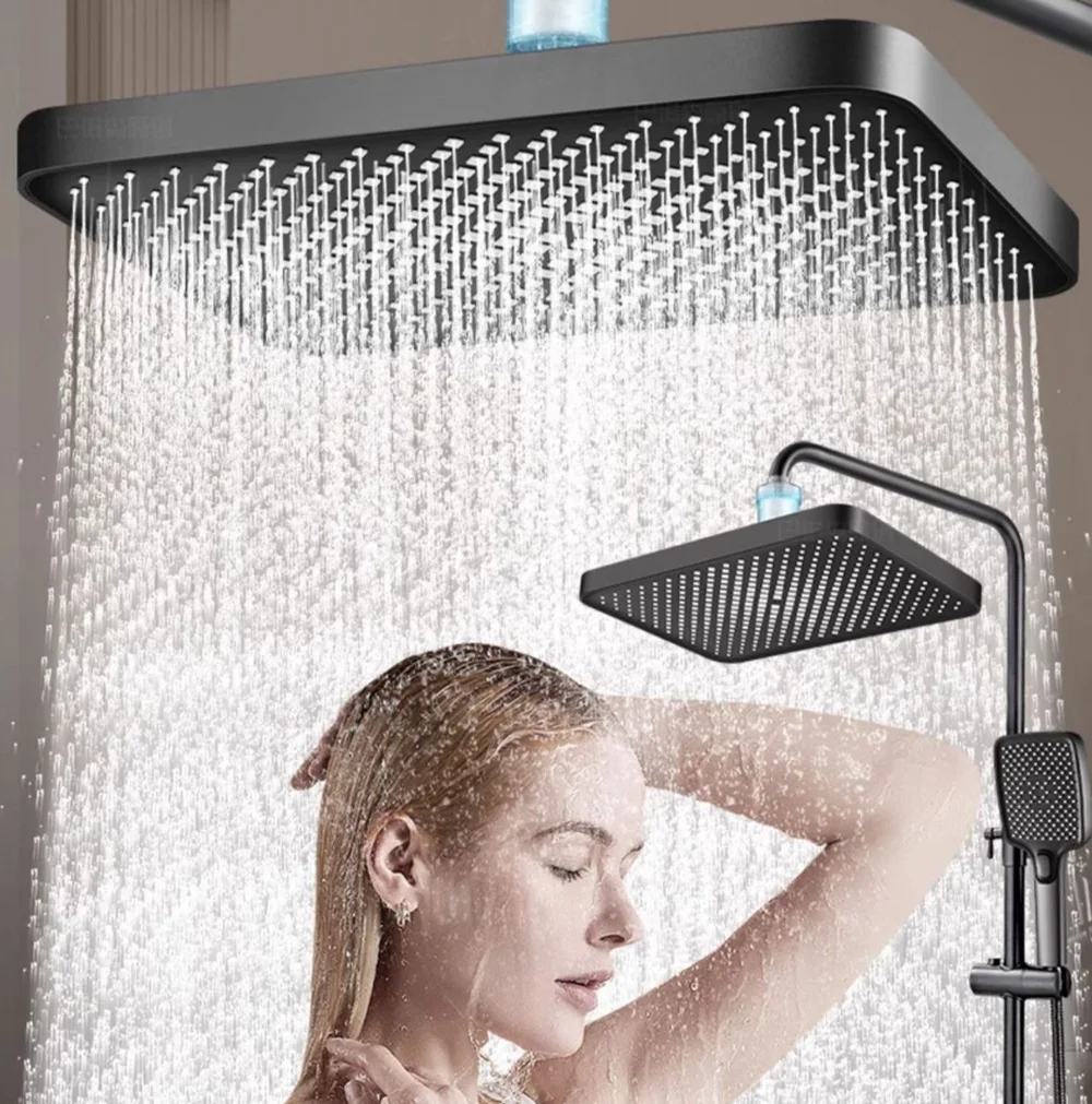 New 13 Inch High Pressure Top Spray Rain Shower Head Larger Flow Supercharge Rainfall Showerhead 360° Swivel Water Saving