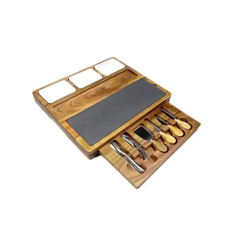 Stock Personalized Large Natural Bamboo Acacia Wooden Deli Meat Platter and Cheese Board Dishes