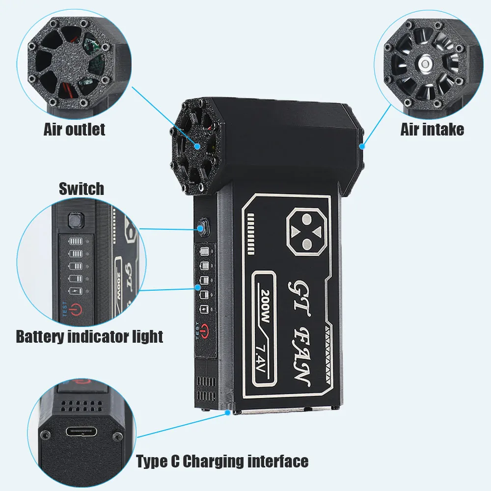 Blower udara kekerasan tanpa kabel 140000RPM kipas Turbo kuat 8000mAh Turbo Jetdry Fan Booster dengan tampilan daya kipas saluran kecepatan tinggi