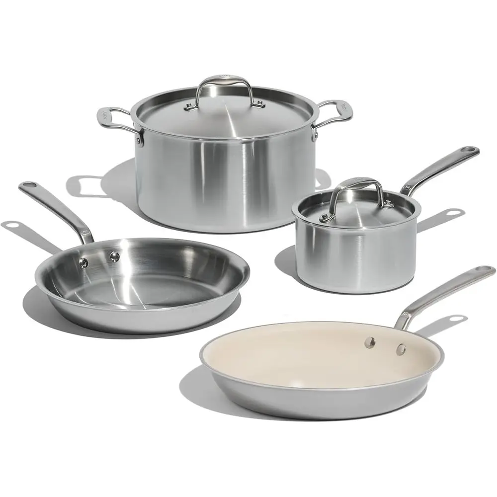 

Italian 6-Piece Pro-Grade Stainlok Cookware Set with 5-Ply Clad, Frying Pans, Saucepan, and Stockpot - Induction Ready