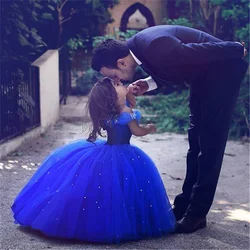 Princess Ball Gown Royal Blue Cinderella Flower Girl Dresses For Wedding Girls Children Party First Communion Gown QA223