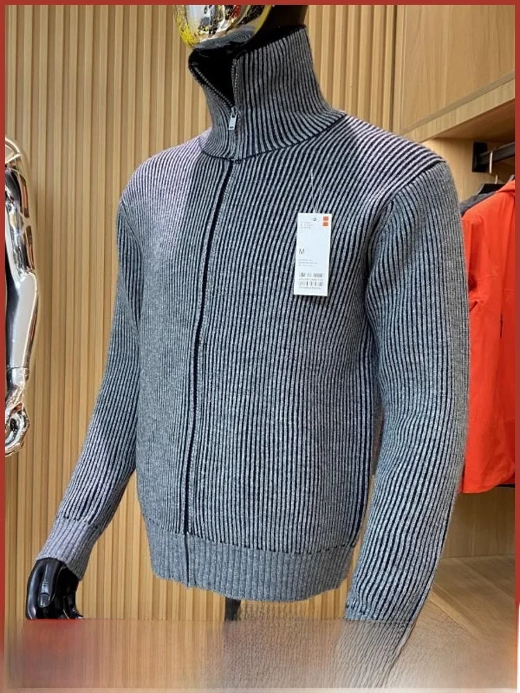 

Вязаный кардиган на молнии, мужской осенне-зимний свитер с ребристыми манжетами и длинными светями, молодежный свитер активного цвета