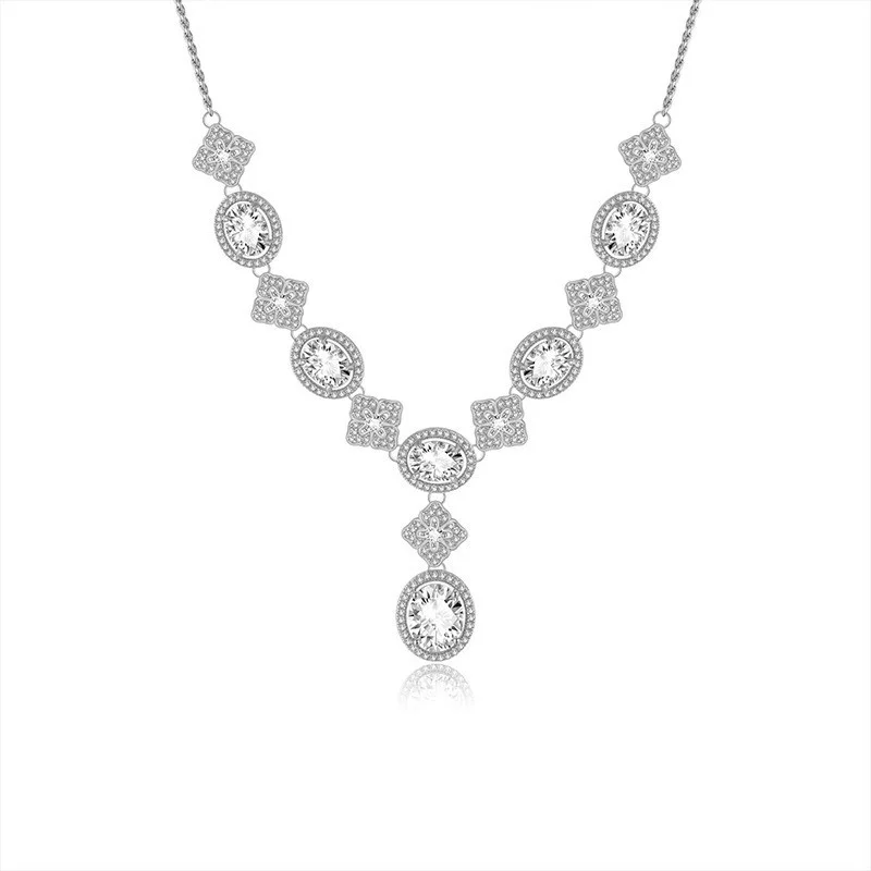 

ZFSILVER Fashion Classic 925 Silver Luxury Moissanite Square Oval Necklace For Charm Women Accessories Party Jewelry Gift N20360