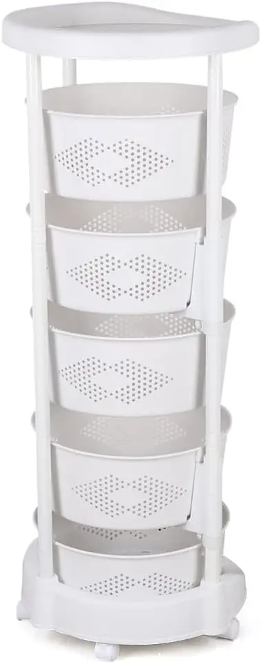 

5-Tier Rotating Fruit Vegetable Ra With Wheels, Kitchen Carts With Storage Rotating Basket, Standing Storage Organiser Shelves
