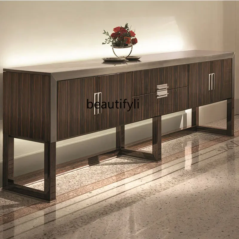 

Minimalist TV Cabinet High-End Locker Ebony Skin Light Luxury Stainless Steel Villa Floor Cabinet