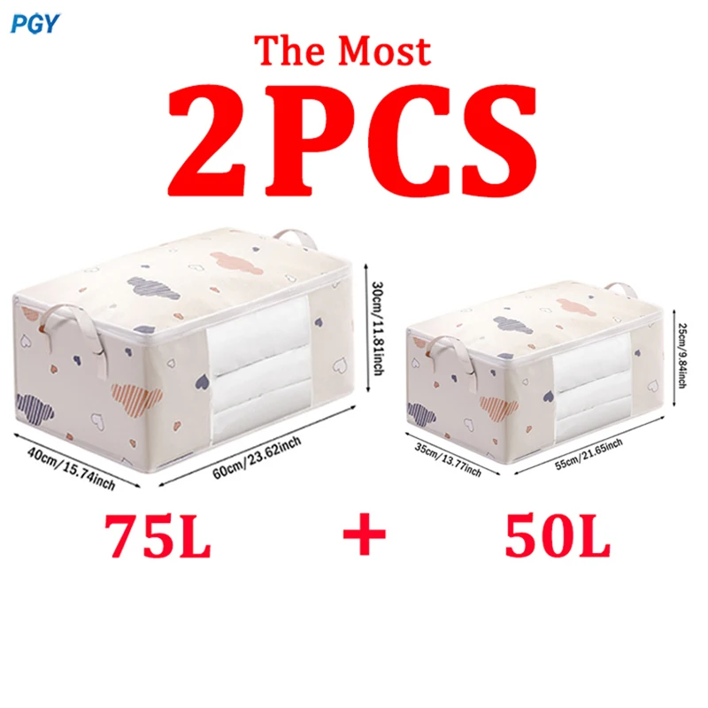 2PCS/1PCS Big Capacity Duvet Blanket Quilt Clothes Storage Bag Dustproof Closet Storage Moisture Proof Sorting Bags Organizer