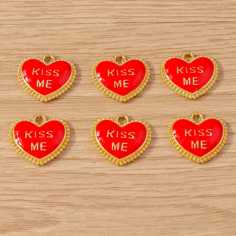 10pcs 18x17mm Cute Enamel Love Heart Charms Pendants for Making Necklaces Earrings Bracelets DIY Crafts Jewelry Findings