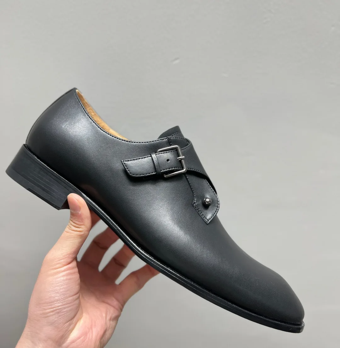Oxford Shoes Low Heel Button Men's Calf Leather Derby Shoes Dress Shoes Red Bottom Silver Rivets Buckle Business Formal Wedding