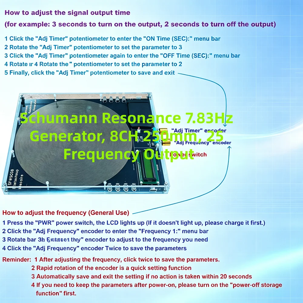 8CH Schumann Resonance Generator 7.83Hz, 250mm Large Coil, 25 Frequencies Sequential Output, PEMF Device
