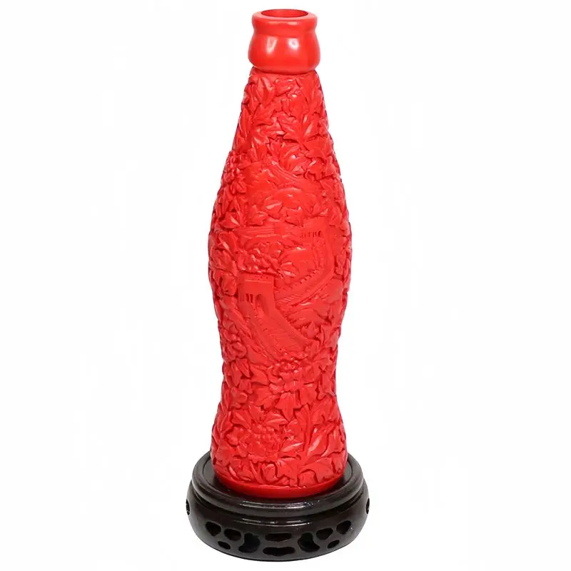 Cola Vintage Carved Lacquer Bottle Great Wall Fu Character Pattern Gift Box Handicraft Ornament Desktop Collectible Decoration