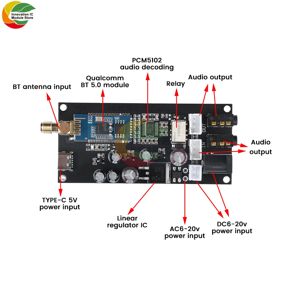 Imagem -02 - Bluetooth 5.1 Lossless Decoding Board Amplificador Modificado Audio Faça Você Mesmo Suporte Zero Noise Aptx Aptx-hd Pcm5102a Qcc3034