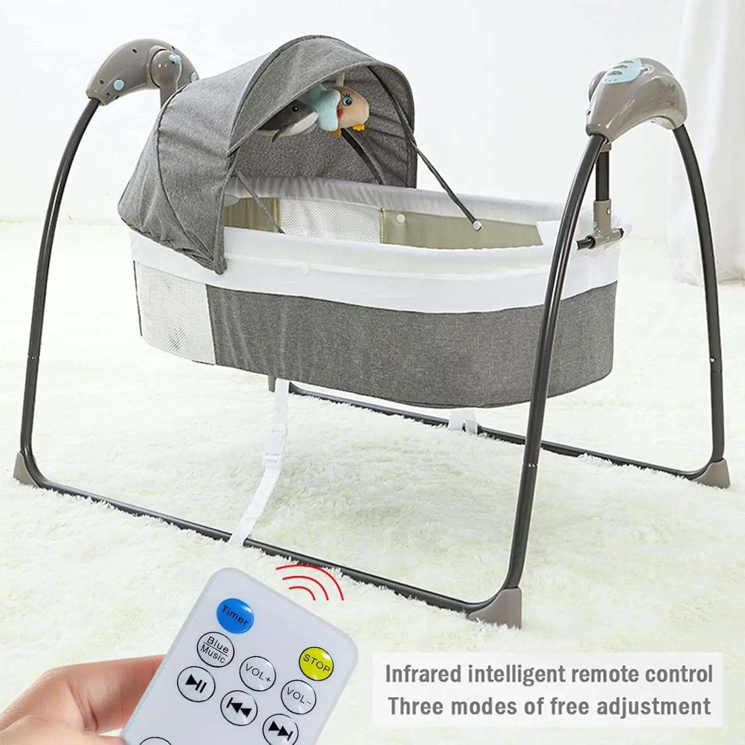 Berceau à bascule électrique pour bébé, balançoire automatique pour nourrisson avec télécommande, tr