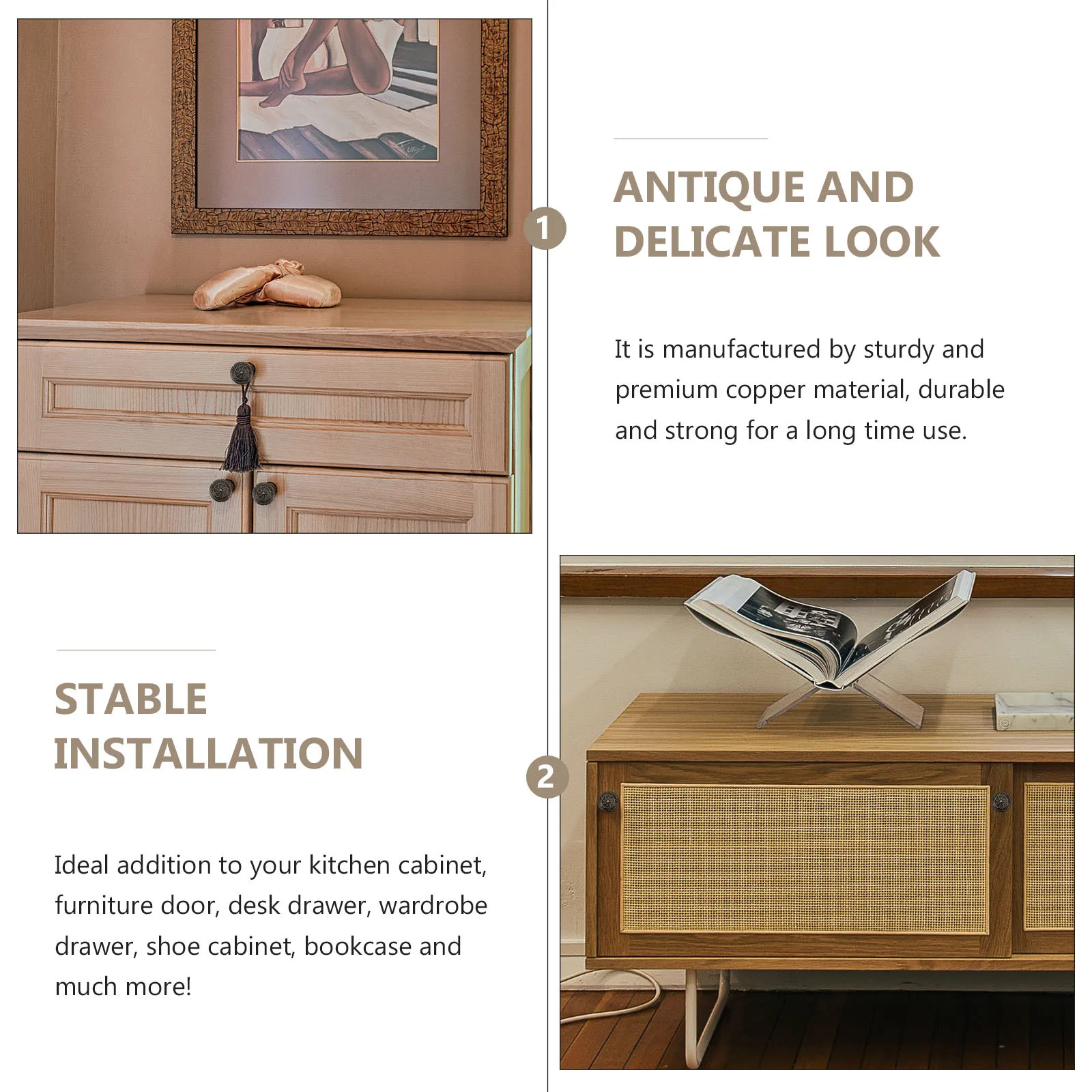 

6Pcs Solid Copper Cabinet Door Pull Handles Single Hole Style Durable Drawer Knobs for Wardrobe Furniture Cupboard