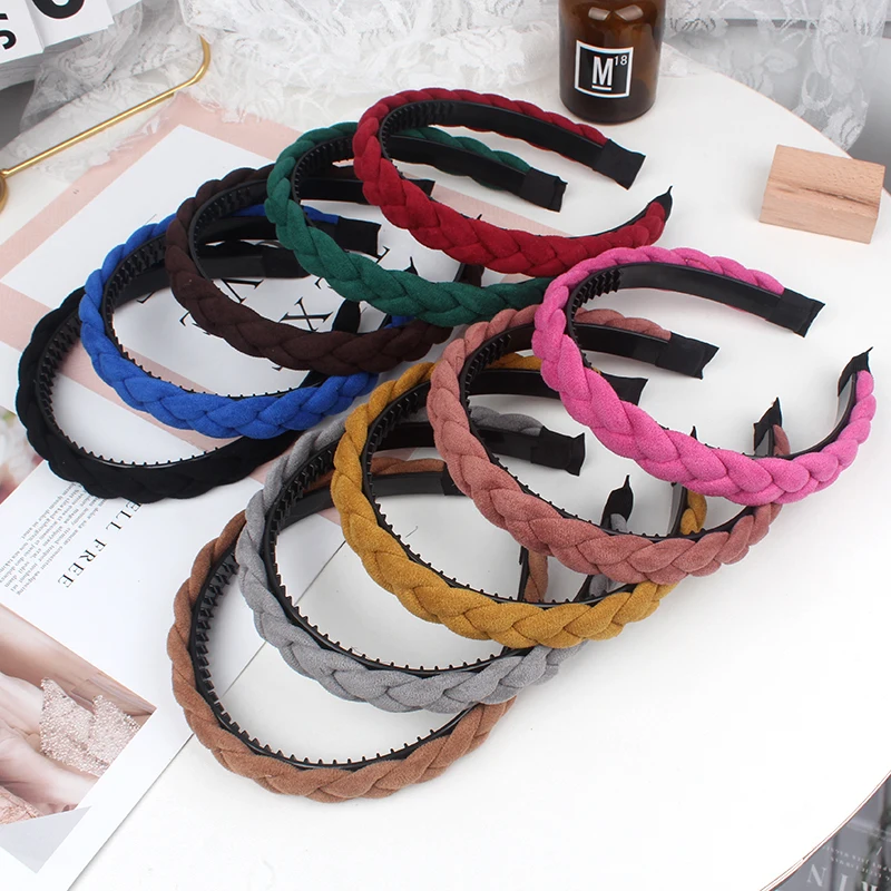 Versatile Antislip Wide Edge Hair Band Women\'s Suede Fried Dough Twists Braid Pressed Hair Headwear Simple Versatile Headband