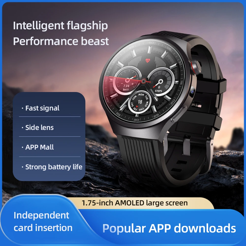 

32+256GB Smartwatch 4G Sim Card Android 10.0 1.75 inch Amoled 500W HD Camera Health Monitoring GPS WIFI Global Call Smart Watch