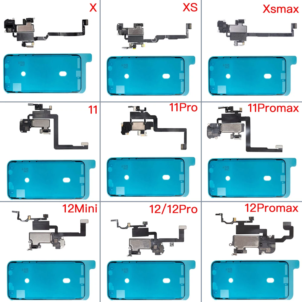 Ear Speaker With Flex Cable For iPhone X XR XS 11 12 Mini Pro Max Top  Loud Speaker And Waterproof Tape Replacement