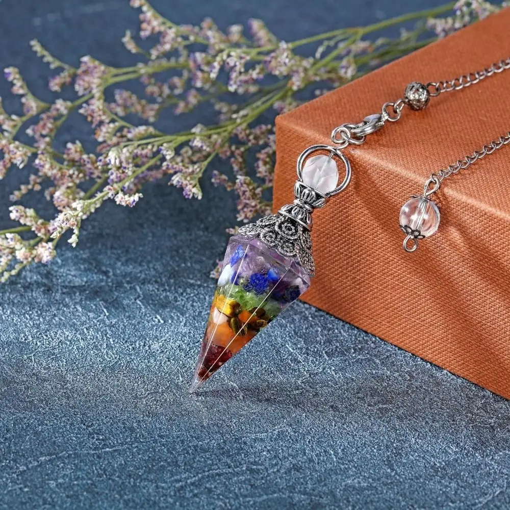 Hexagonal Cone Natural Chips Pendulums Yoga Pendant Dowsing Crystal Pendulum Spiritual Amethysts Witchcraft Pendulo Women Girls
