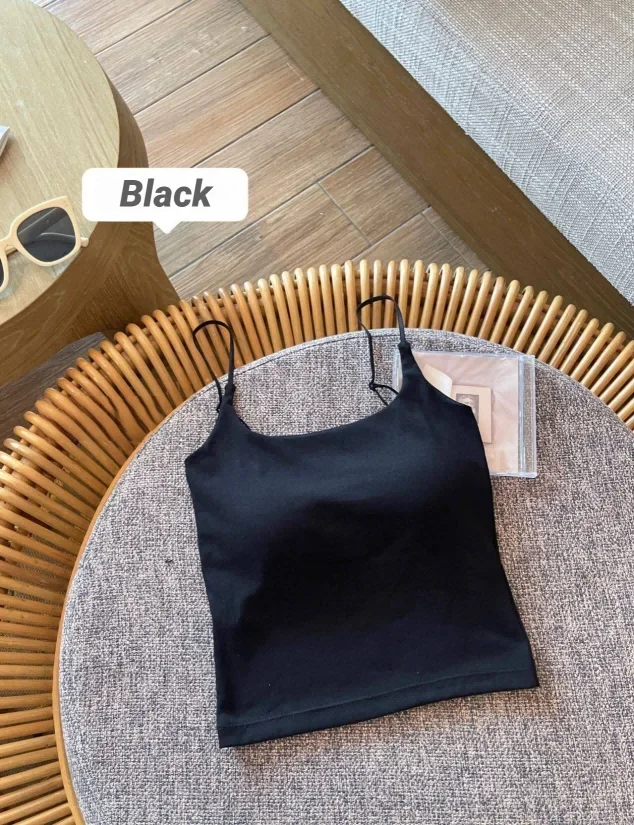 CHUANGERM Damen Einfaches Tanktop, schmal geschnittenes Trägertop, Weste, Oberbekleidung, Unterwäsche mit Brustpolster für Mädchen – Detail 11